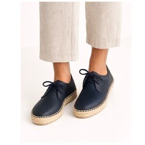 Artesania Navy Made In Spain Hand Sewn Leather Espadrille Lace-up Shoes Size 39